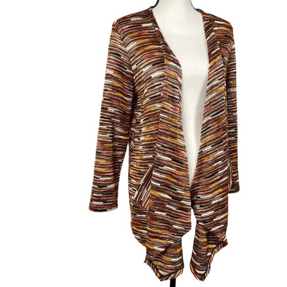 Ruby Rd Open Knit Cardigan Medium Open Front Draped Red Brown Fall Pockets - Picture 4 of 7